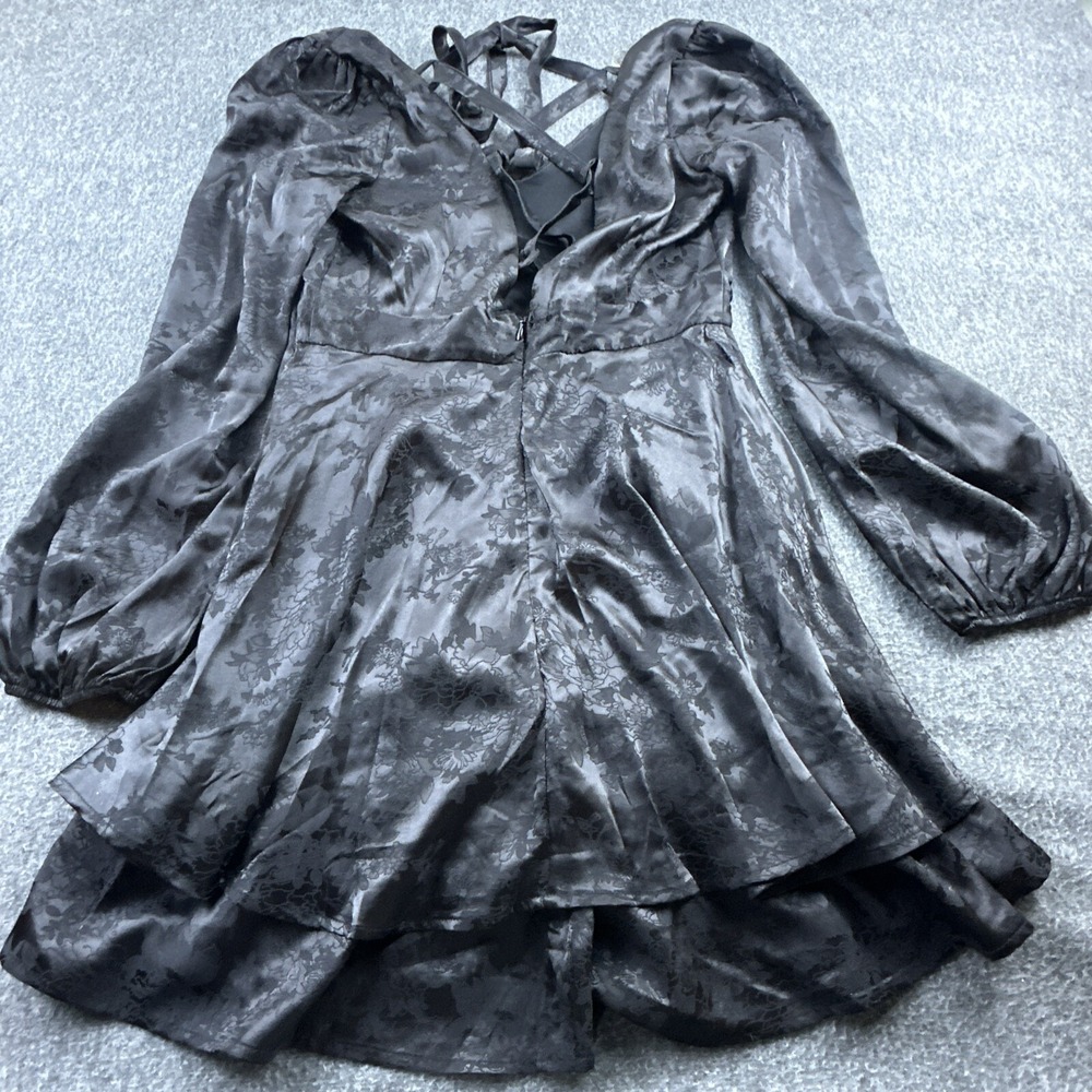 Allison & Kelly Dress Womens Small Black Puff‎ Sleeve Corset Tie Silk Event New - Picture 10 of 13